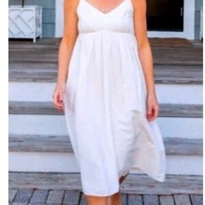 Navybleu White Linen Empire Waist Midi Dress Womens Small‎ Adjustable Straps